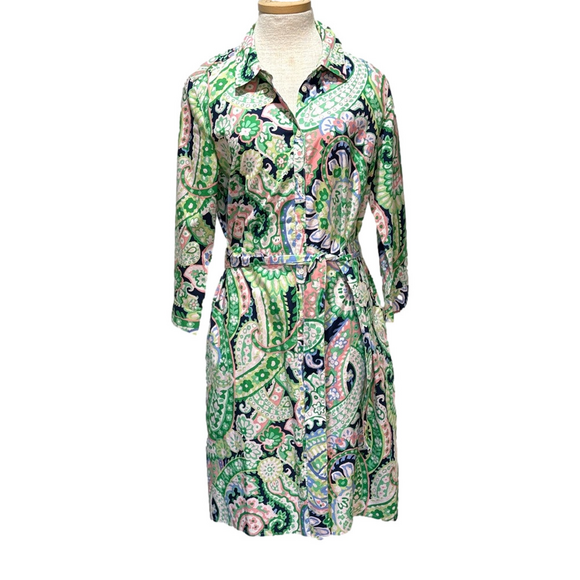 Talbots Dresses & Skirts - Talbots sz 14 preppy pink green and white patterned button front shirt dress
